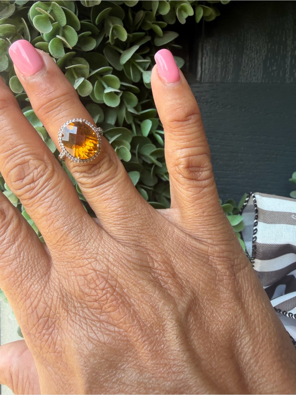 Authentic Citrine and Diamond Gemstone Cocktail Ring. Size 6.